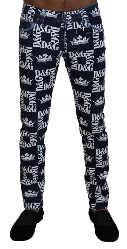 Dolce & Gabbana Elegant Crown Print Denim Pants - IT48 | M