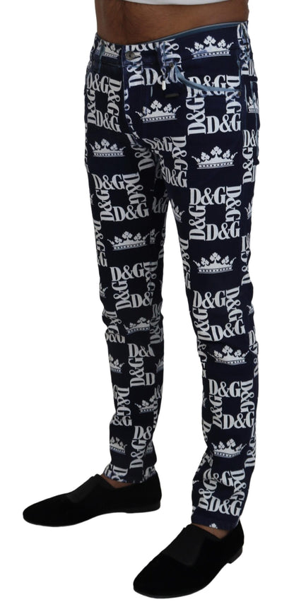 Dolce & Gabbana Elegant Crown Print Denim Pants - IT48 | M