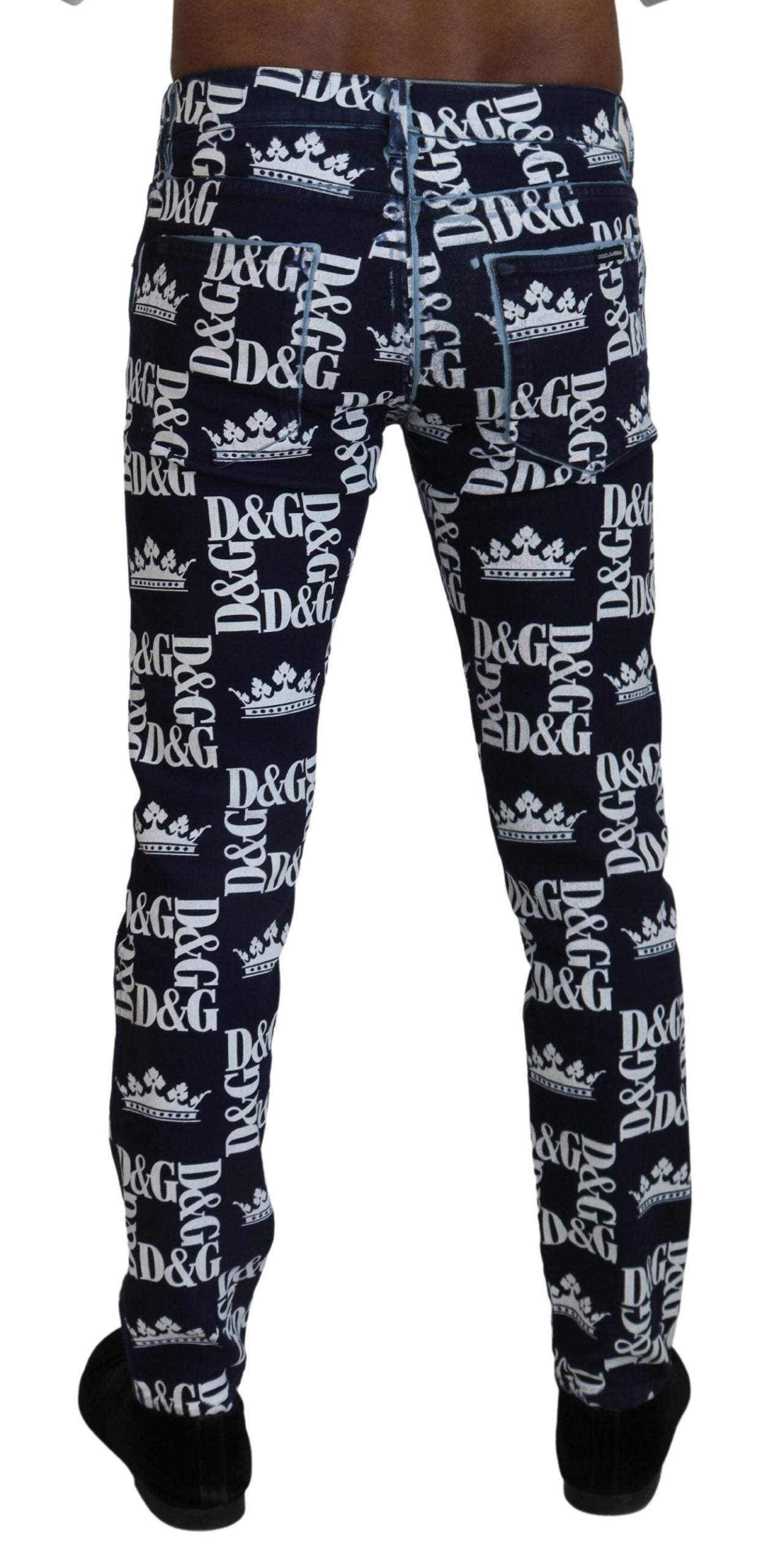 Dolce & Gabbana Elegant Crown Print Denim Pants - IT48 | M