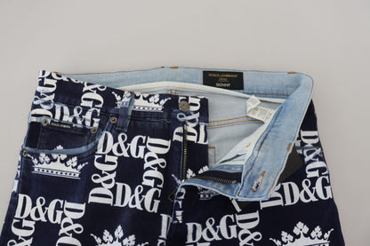 Dolce & Gabbana Elegant Crown Print Denim Pants - IT48 | M