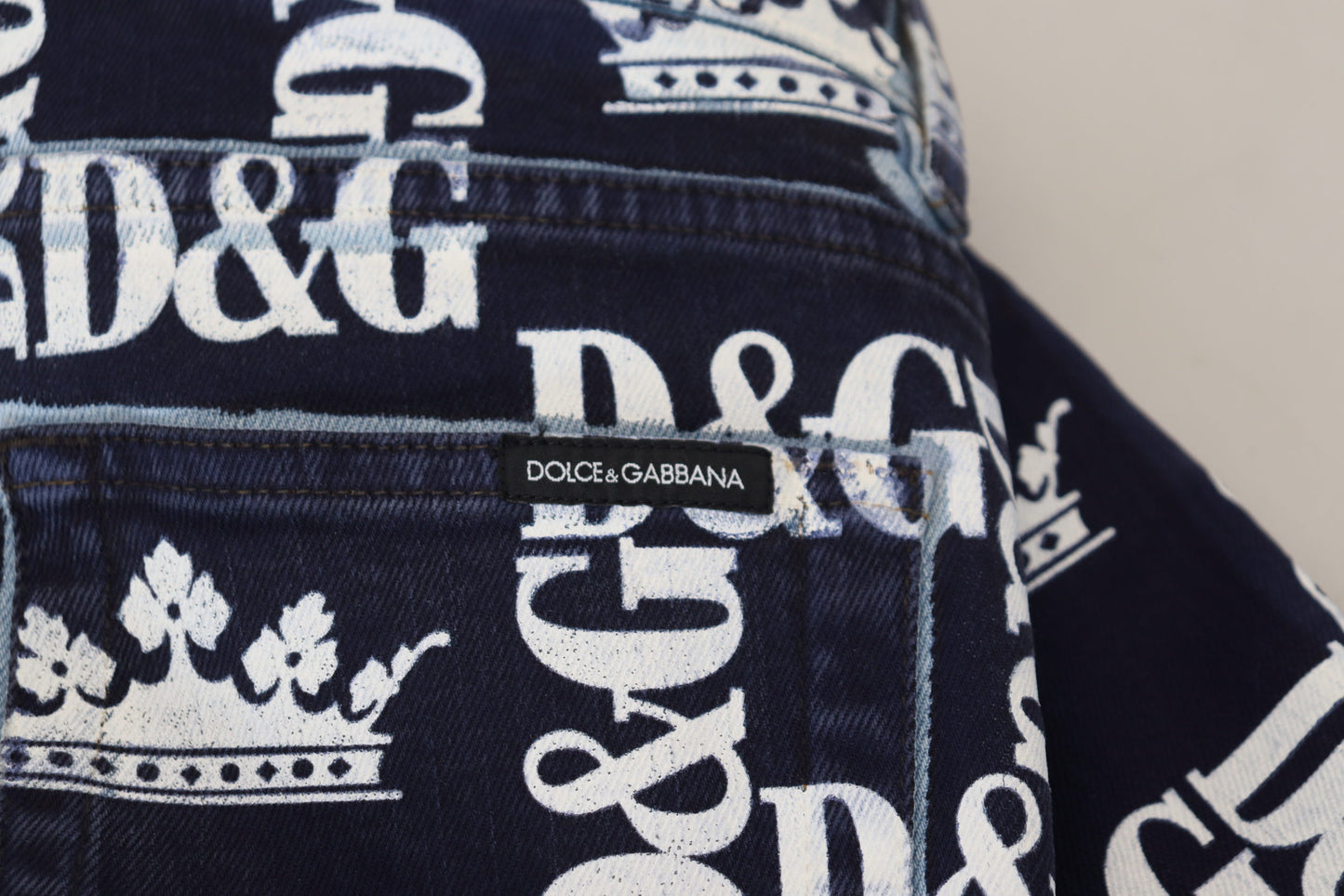 Dolce & Gabbana Elegant Crown Print Denim Pants - IT48 | M