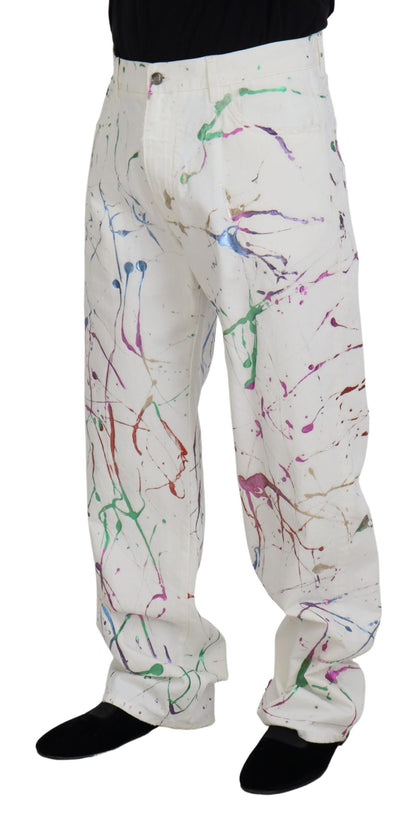 Dolce & Gabbana Chic White Splash Print Denim Pants - IT48 | M