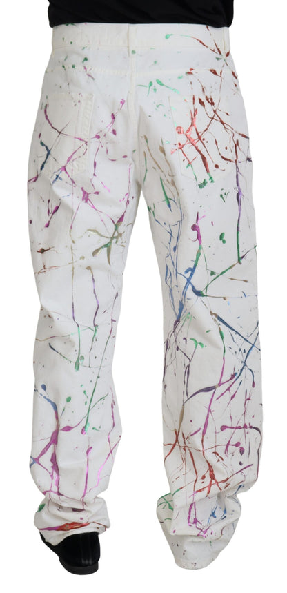 Dolce & Gabbana Chic White Splash Print Denim Pants - IT48 | M