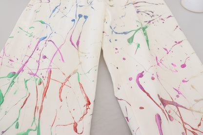 Dolce & Gabbana Chic White Splash Print Denim Pants - IT48 | M