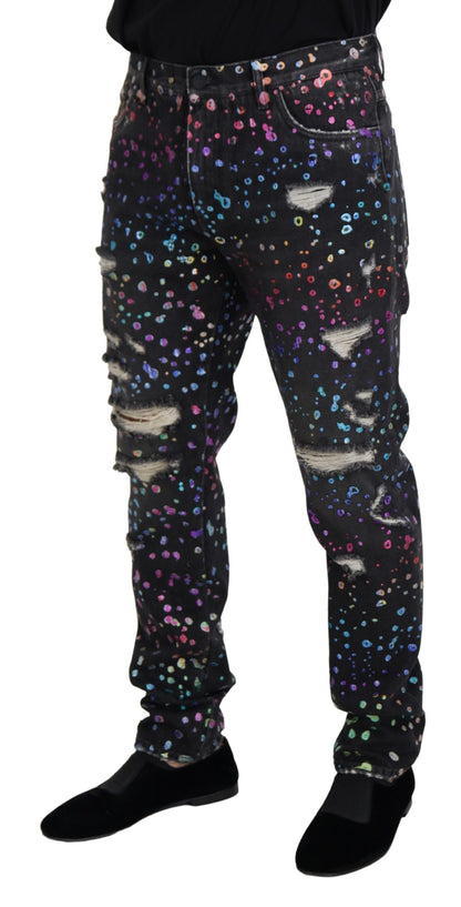 Dolce & Gabbana Elegant Multicolor Printed Denim Pants - IT50 | L