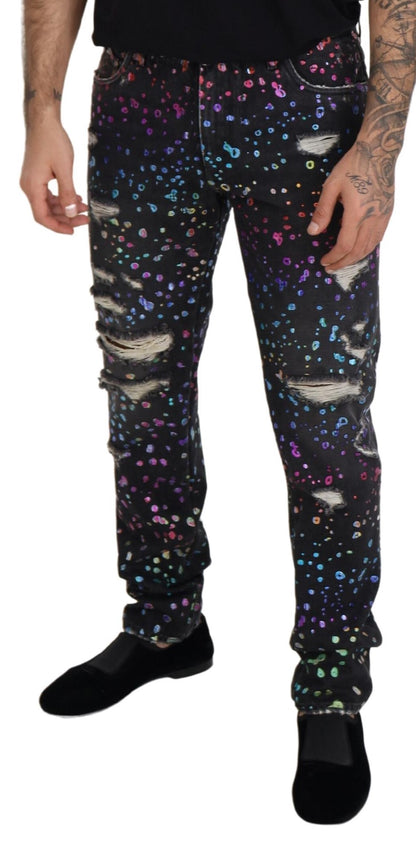 Dolce & Gabbana Elegant Multicolor Printed Denim Pants - IT50 | L