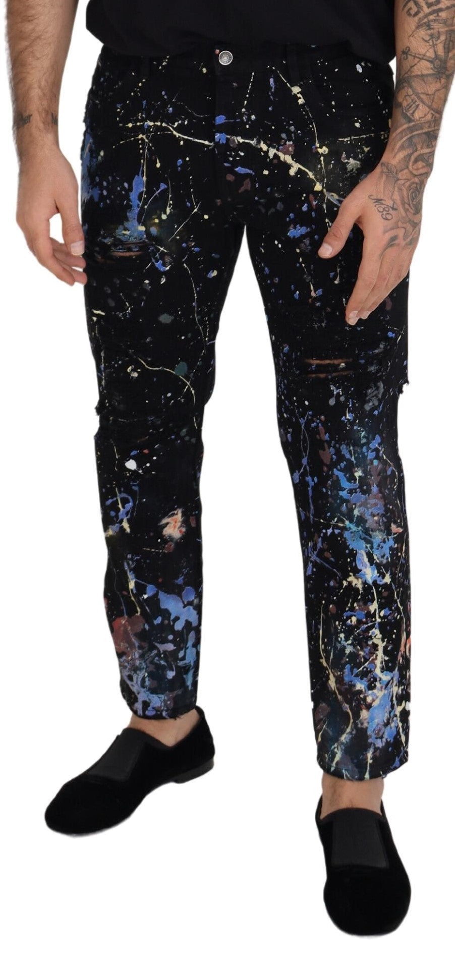 Dolce & Gabbana Exquisite Color Splash Print Denim Pants - IT48 | M