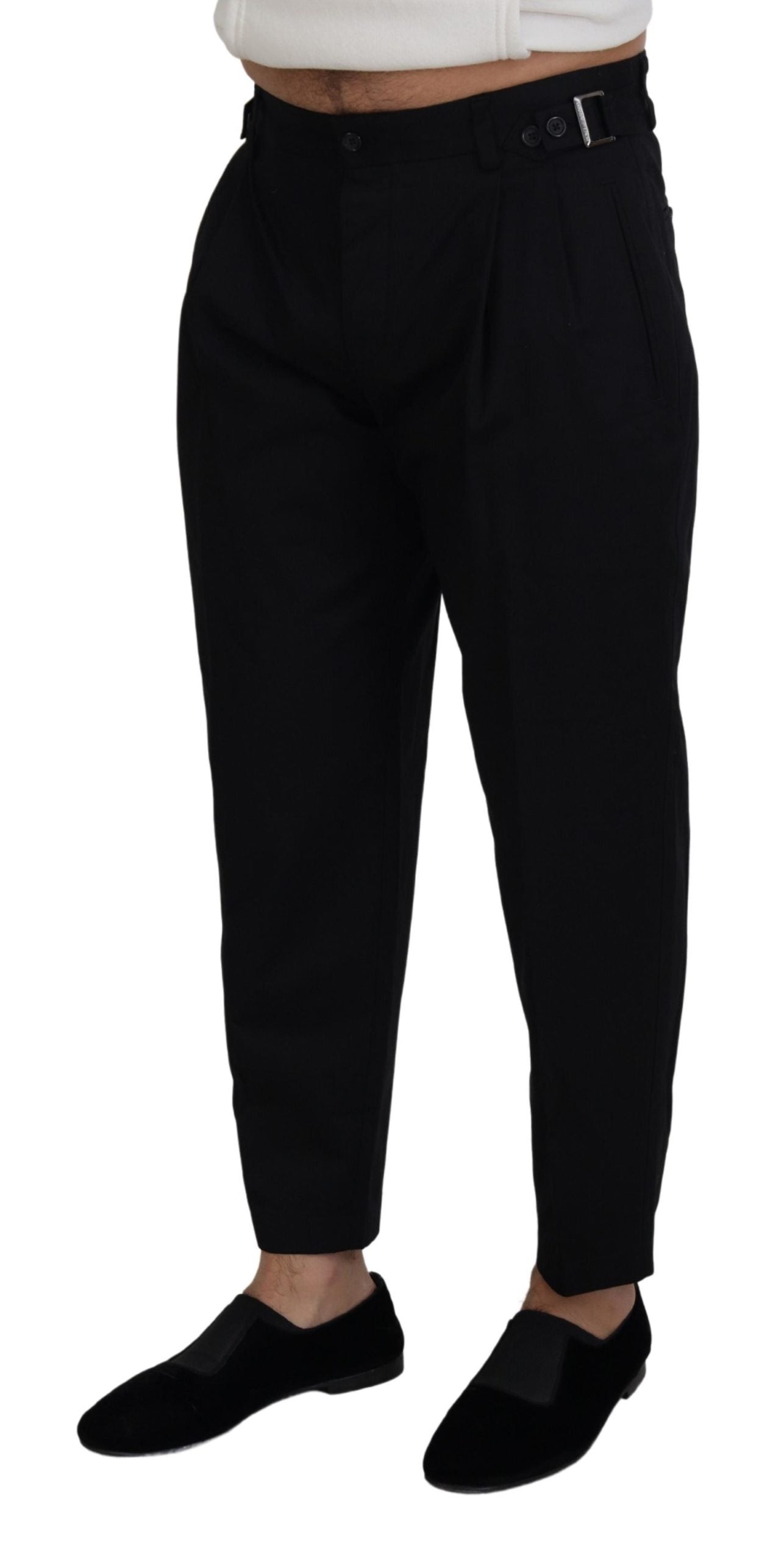 Dolce & Gabbana Sleek Black Italian Designer Pants with Side Buckle - IT46 | S