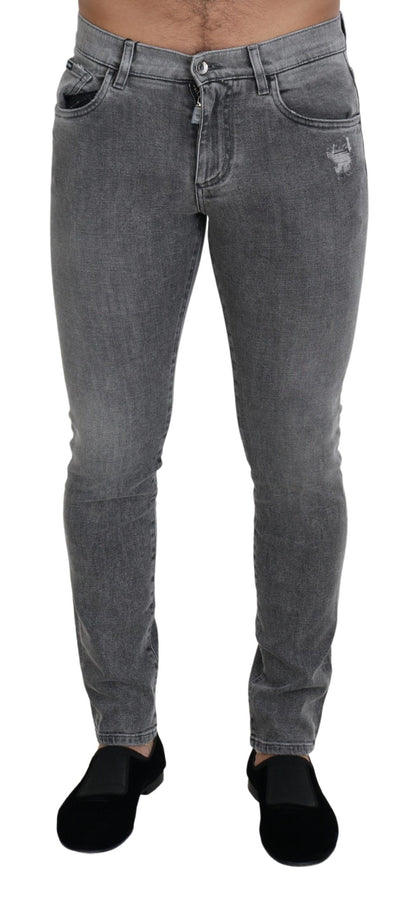 Dolce & Gabbana Chic Grey Washed Denim Pants - IT44 | XS