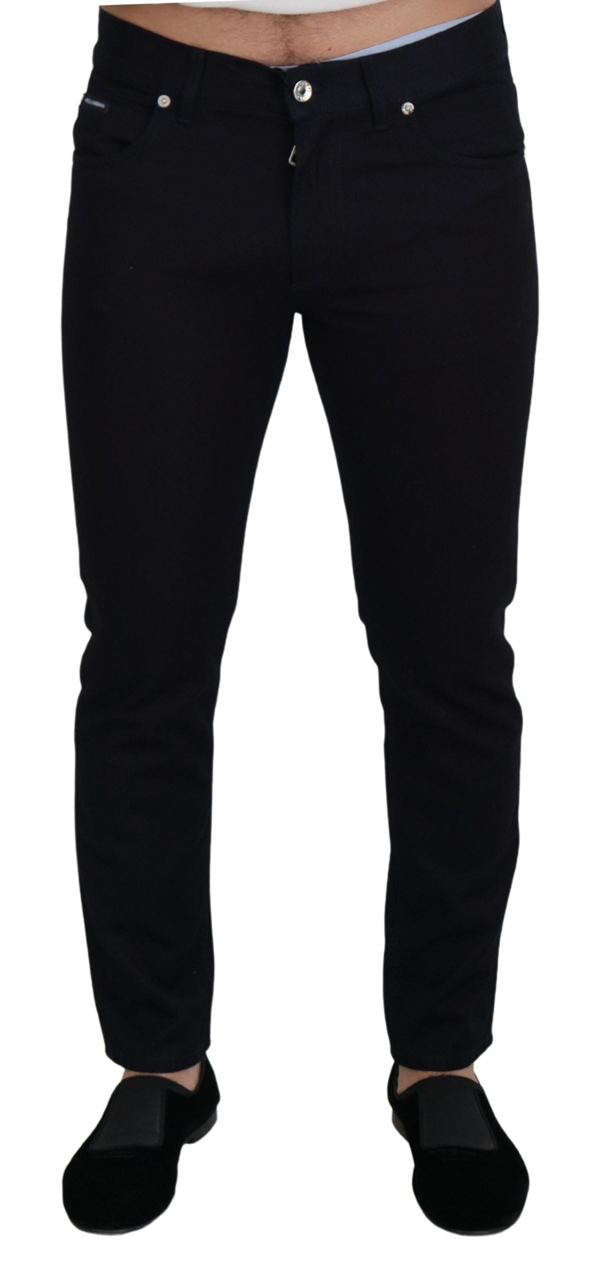 Dolce & Gabbana Elegant Black Silk Blend Denim Pants - IT48 | M