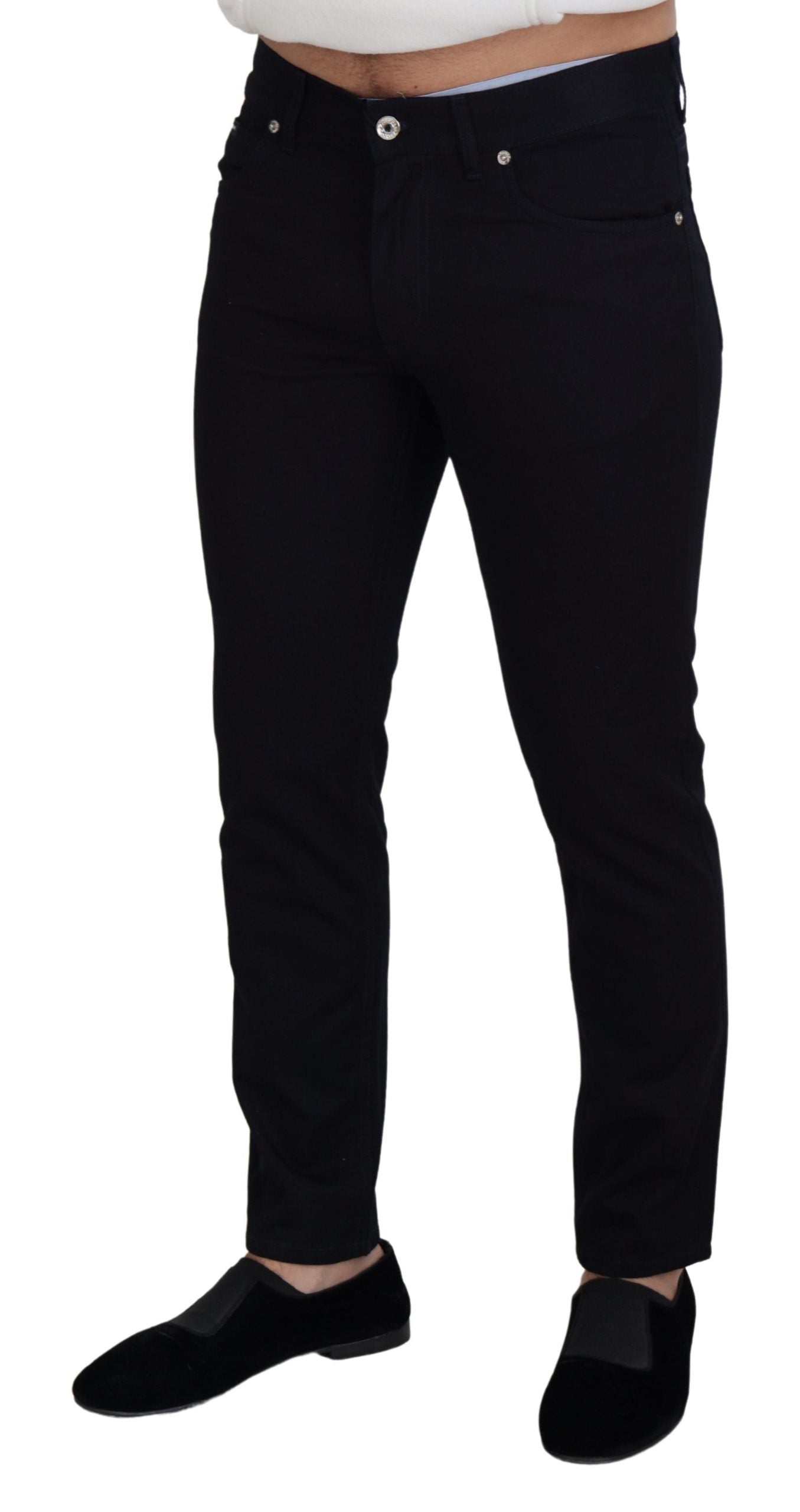 Dolce & Gabbana Elegant Black Silk Blend Denim Pants - IT48 | M