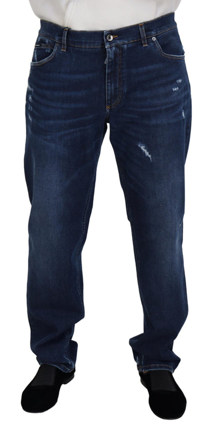 Dolce & Gabbana Elegant Blue Washed Denim Pants - IT58 | XXL