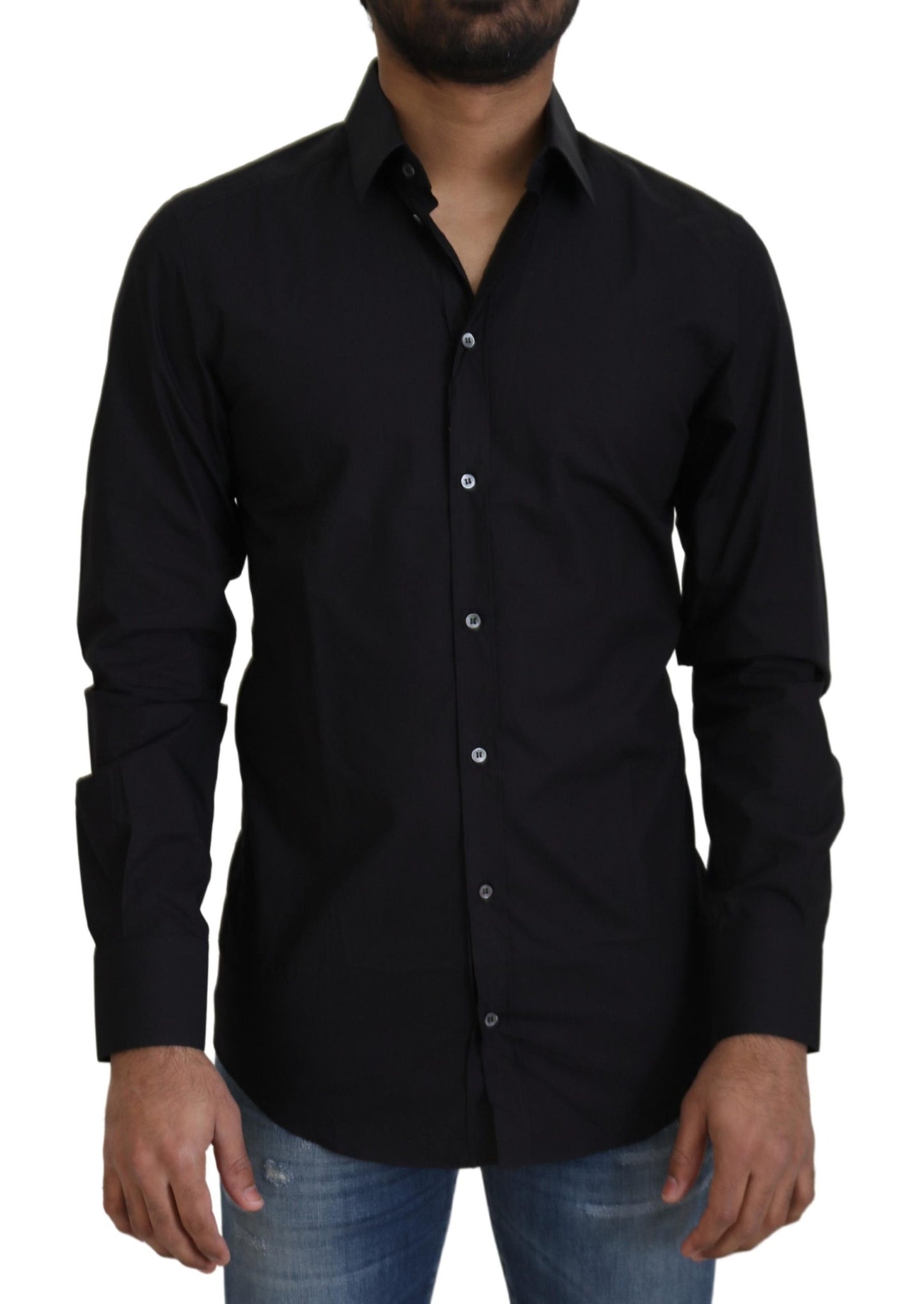 Dolce & Gabbana Elegant Slim Fit Black Cotton Dress Shirt - IT38 | XS