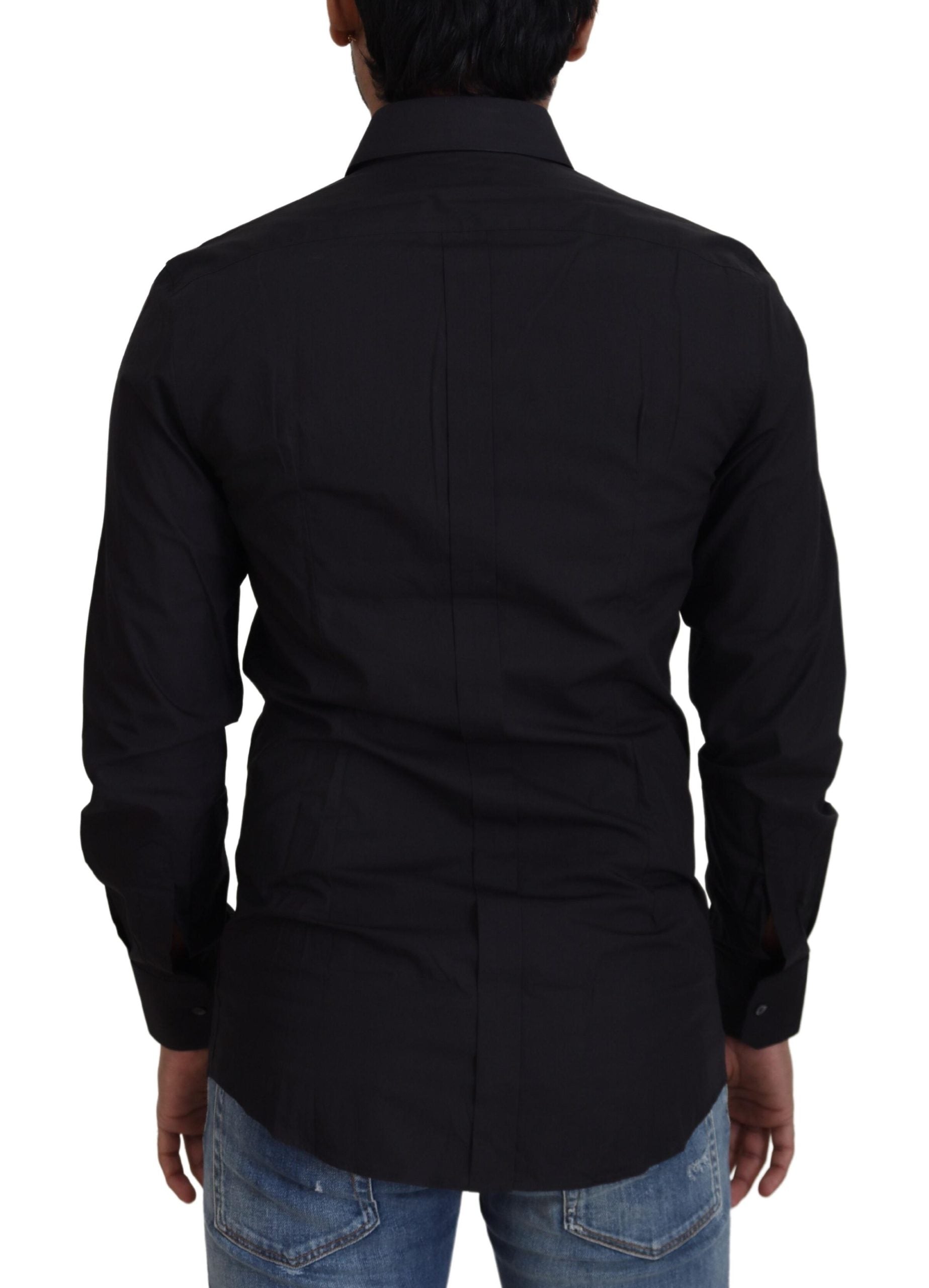 Dolce & Gabbana Elegant Slim Fit Black Cotton Dress Shirt - IT38 | XS