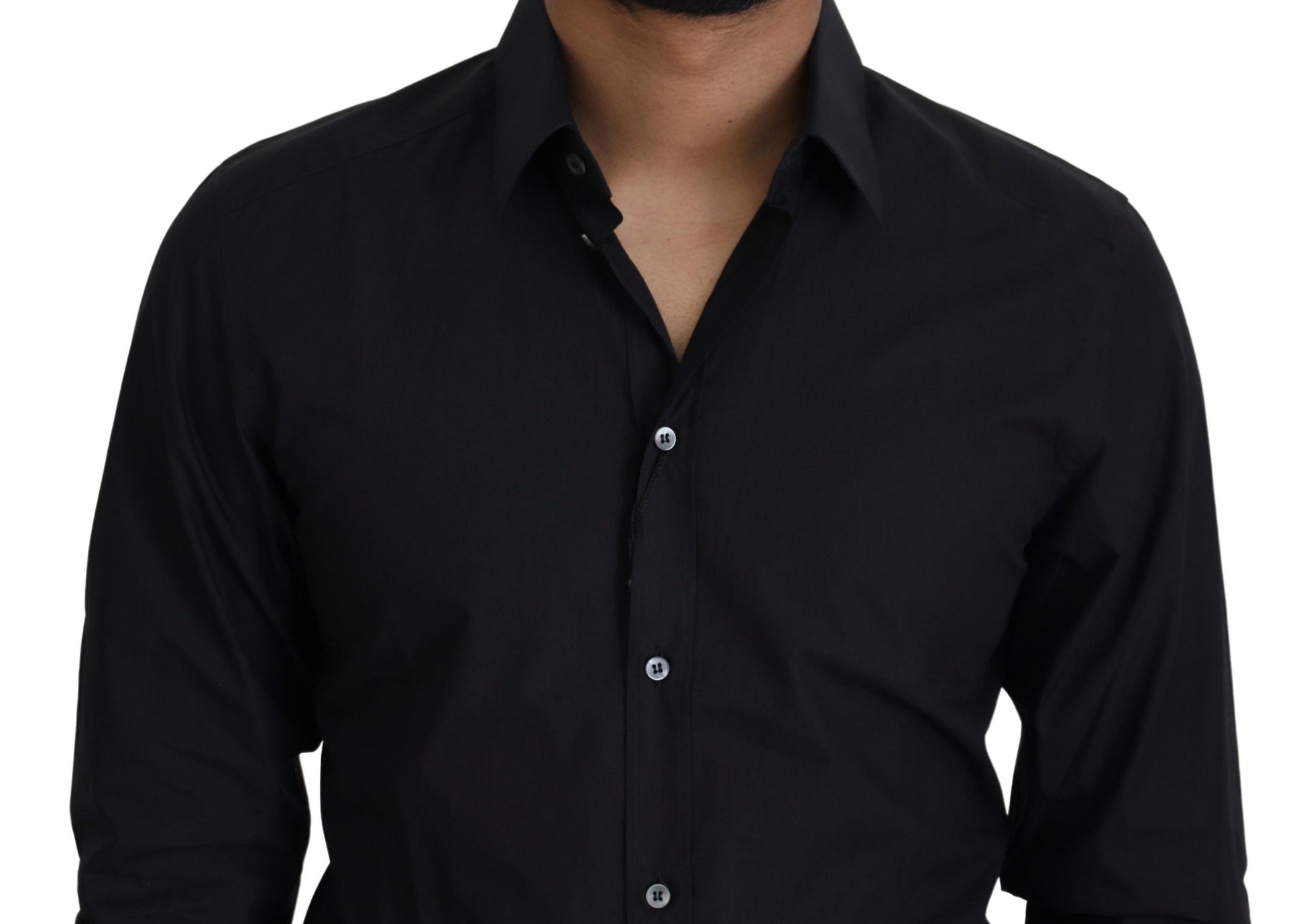 Dolce & Gabbana Elegant Slim Fit Black Cotton Dress Shirt - IT38 | XS