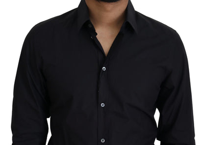 Dolce & Gabbana Elegant Slim Fit Black Cotton Dress Shirt - IT38 | XS