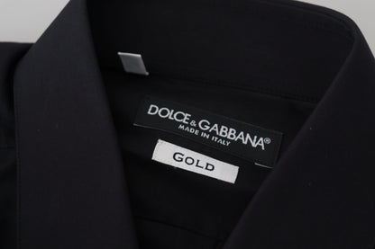 Dolce & Gabbana Elegant Slim Fit Black Cotton Dress Shirt - IT38 | XS