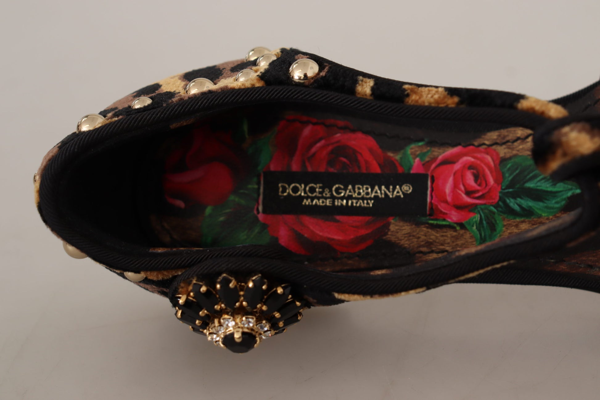 Dolce & Gabbana Floral Embellished Leopard T-Strap Sandals - EU35/US4.5