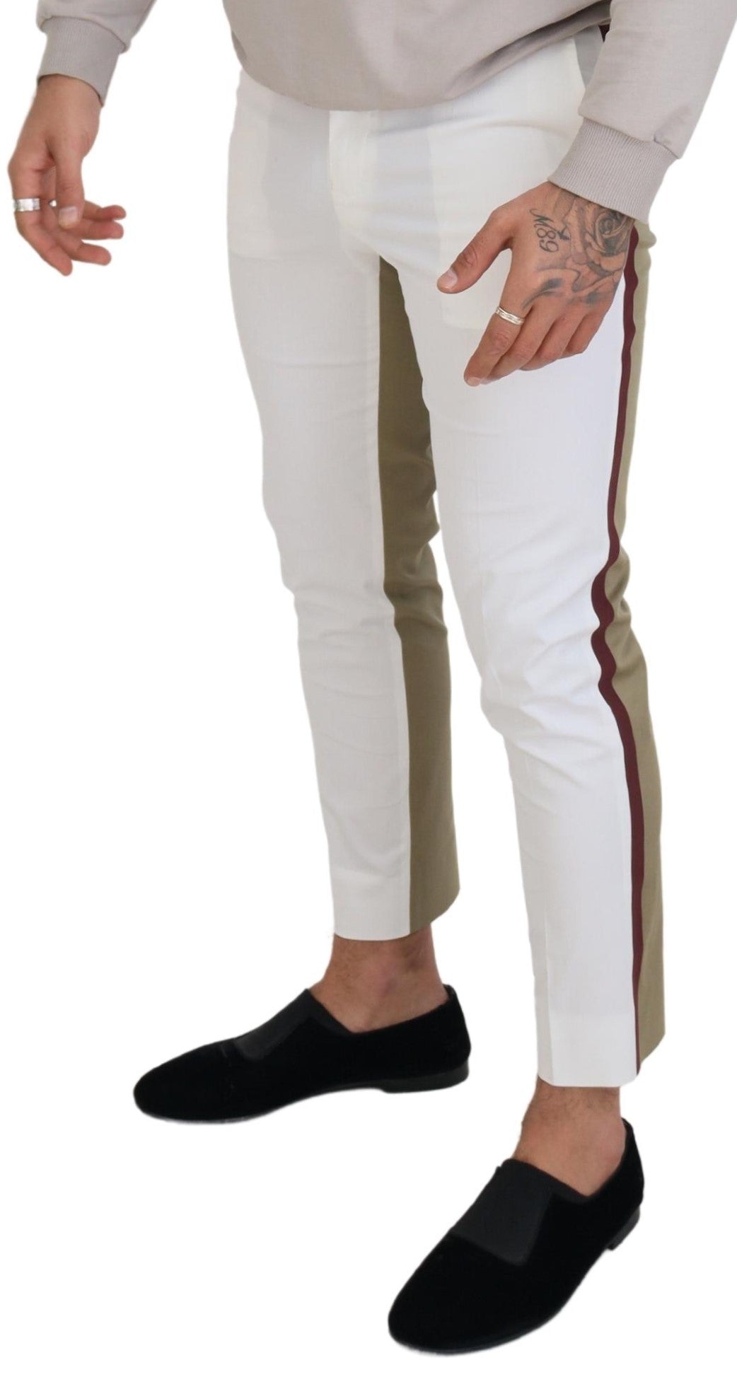 Dolce & Gabbana Two-Tone White & Brown Chic Cotton Pants - IT48 | M