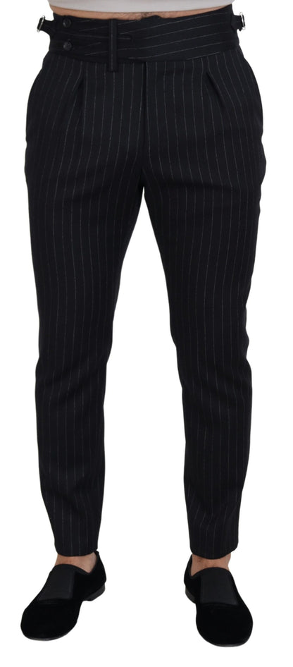 Dolce & Gabbana Elegant Black Striped Wool Blend Trousers - IT48 | M