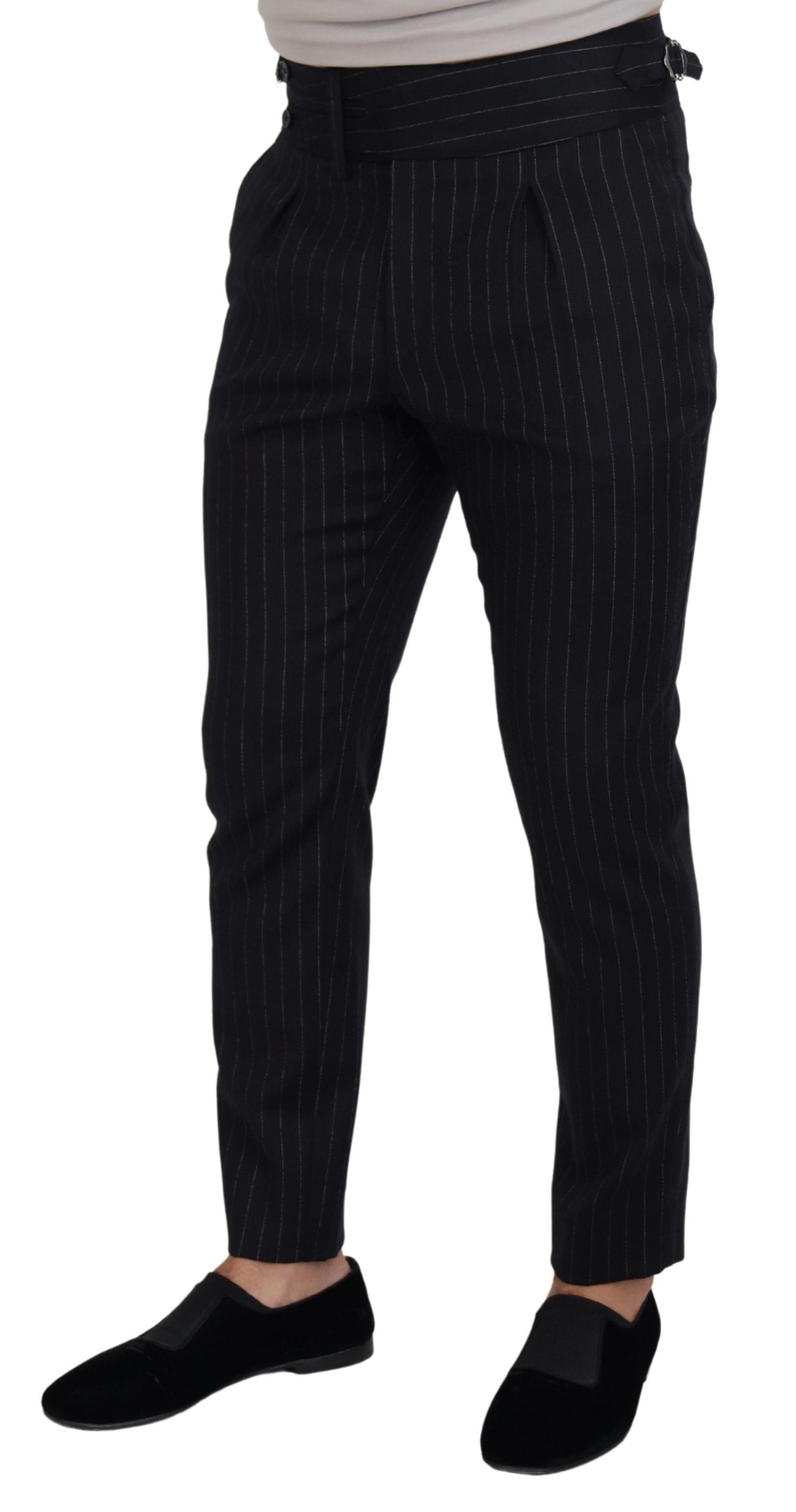 Dolce & Gabbana Elegant Black Striped Wool Blend Trousers - IT48 | M