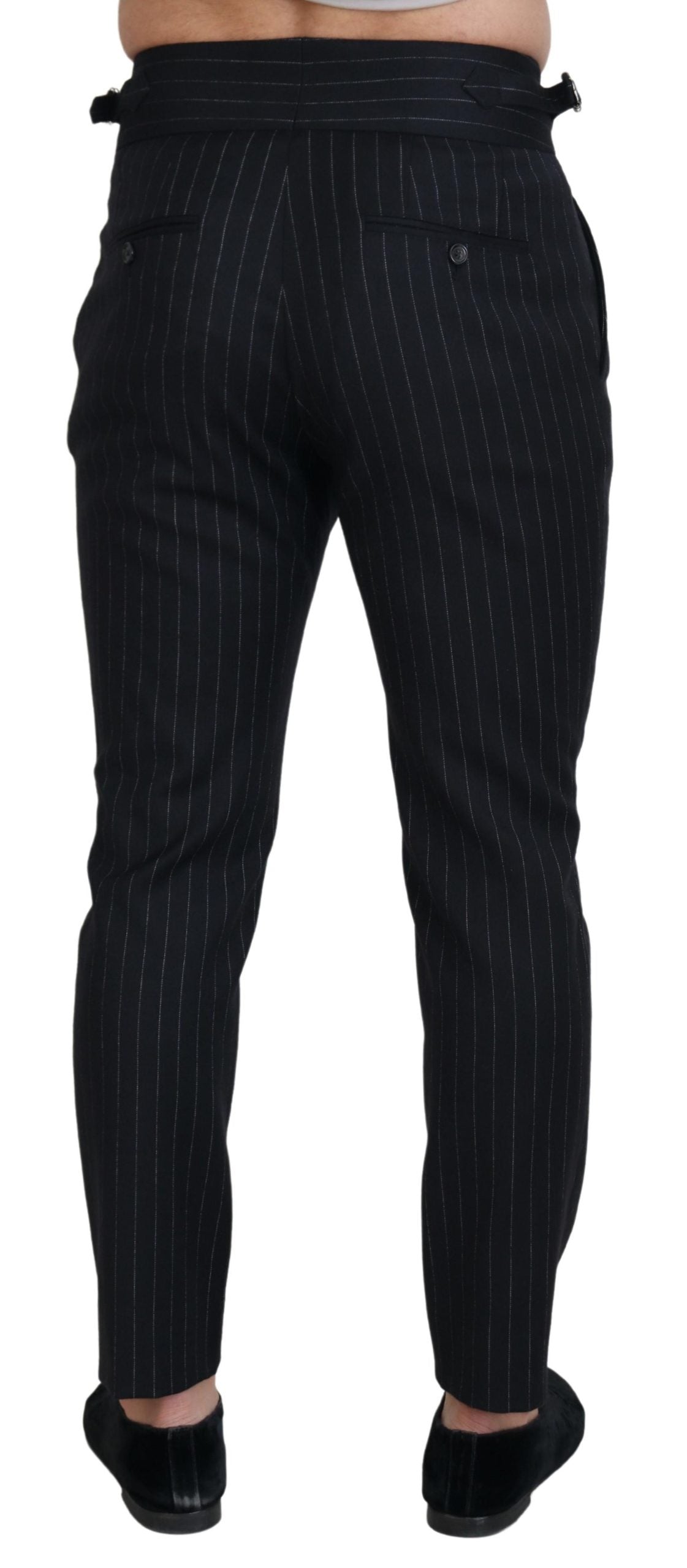 Dolce & Gabbana Elegant Black Striped Wool Blend Trousers - IT48 | M