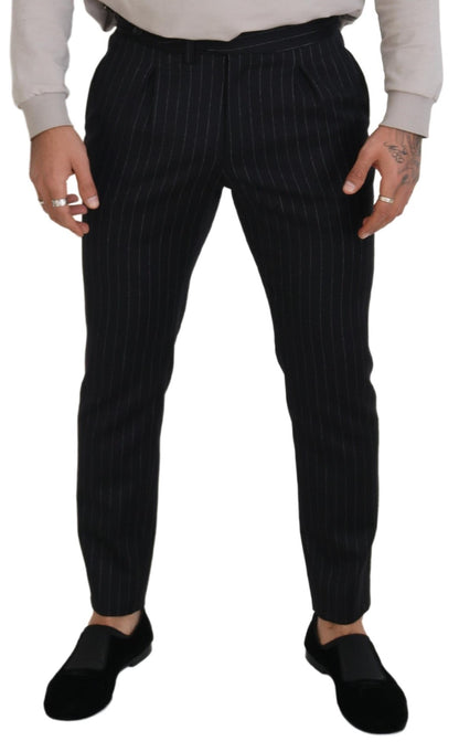 Dolce & Gabbana Elegant Black Striped Wool Blend Trousers - IT48 | M