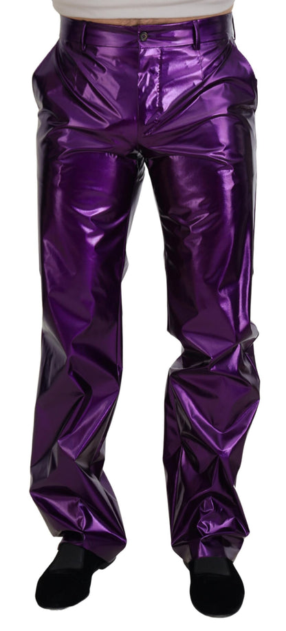 Dolce & Gabbana Elegant Shining Purple Straight Fit Pants - IT44 | XS