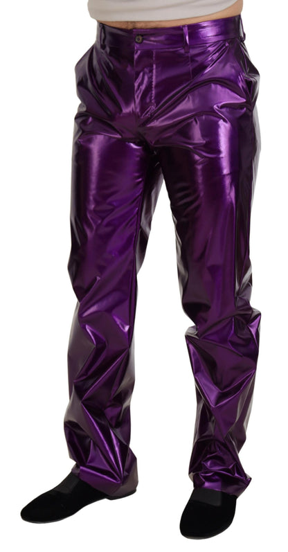 Dolce & Gabbana Elegant Shining Purple Straight Fit Pants - IT44 | XS