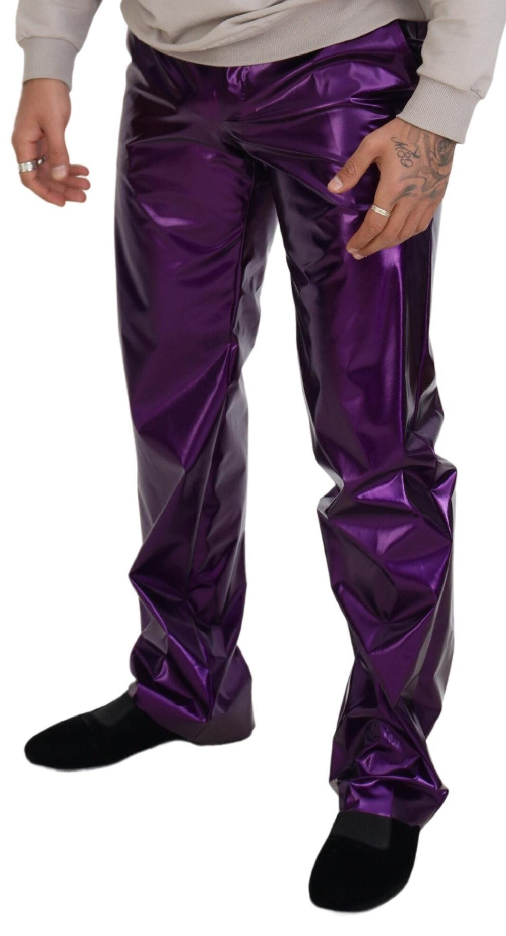 Dolce & Gabbana Elegant Shining Purple Straight Fit Pants - IT44 | XS