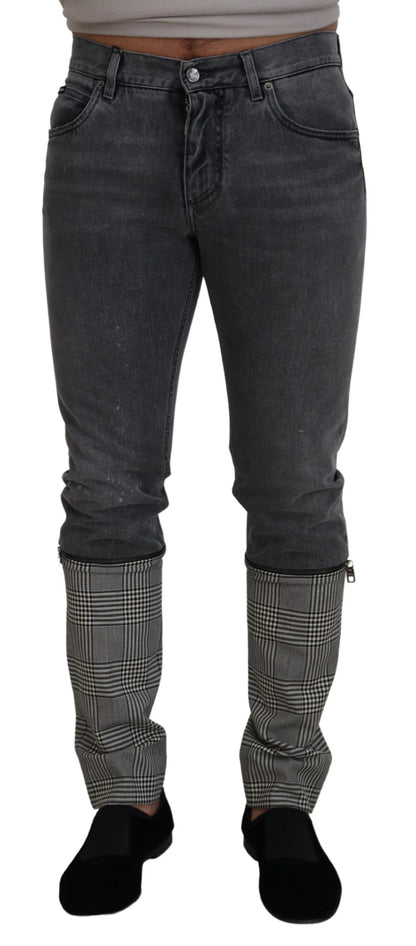 Dolce & Gabbana Elegant Grey Checkered Denim Treasure - IT48 | M