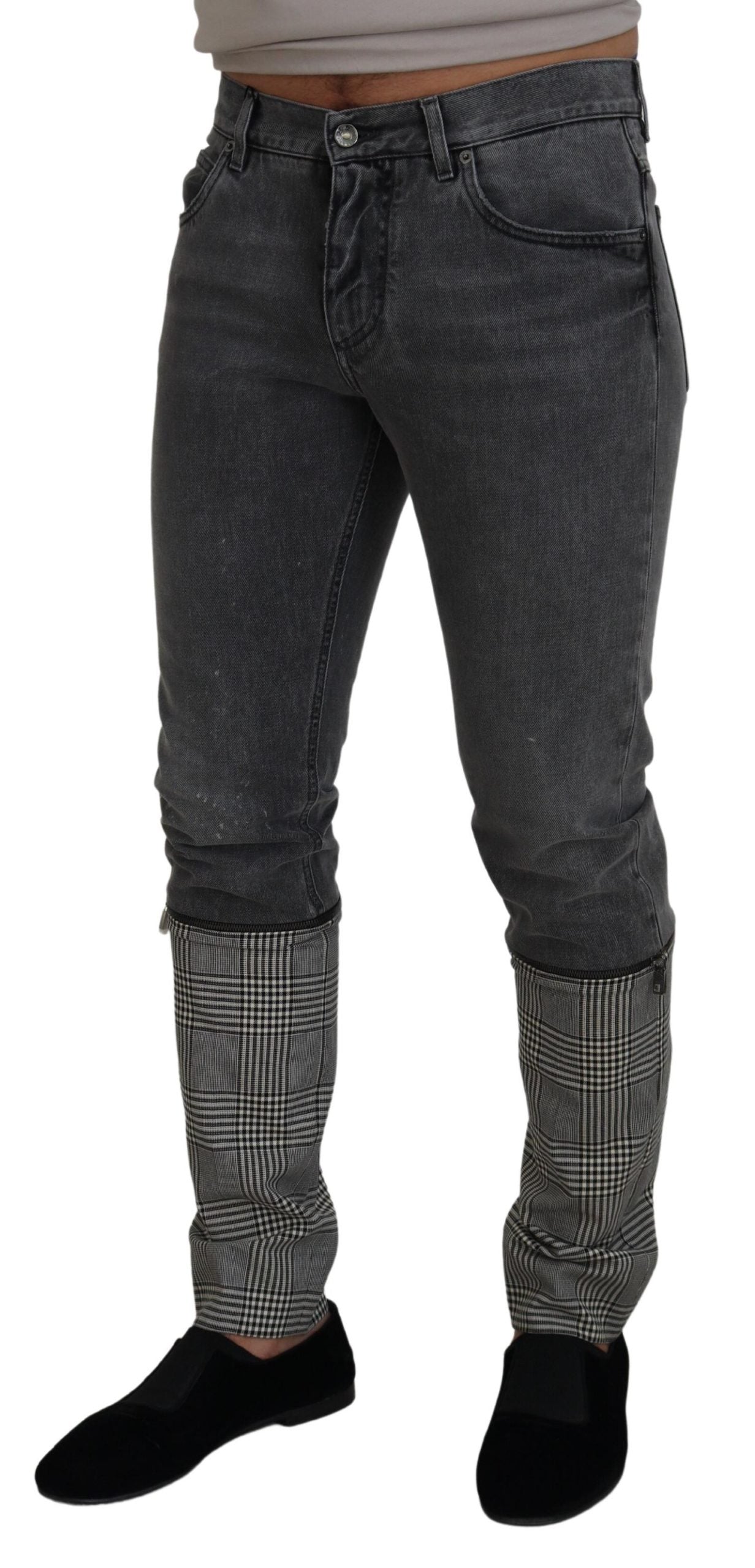 Dolce & Gabbana Elegant Grey Checkered Denim Treasure - IT48 | M