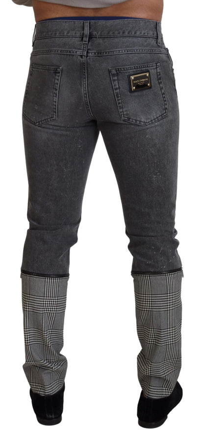 Dolce & Gabbana Elegant Grey Checkered Denim Treasure - IT48 | M