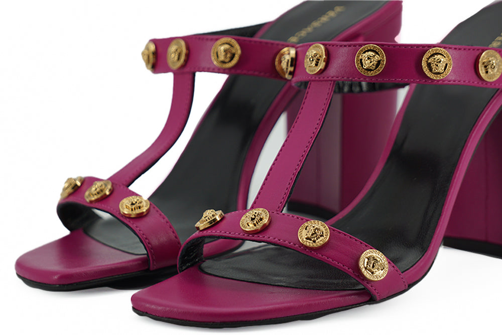 Versace Elegant Purple Calf Leather High Sandals