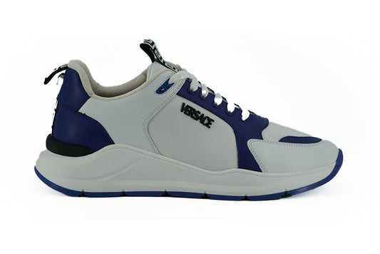 Versace Elegant Blue and White Leather Sneakers - EU44/US11