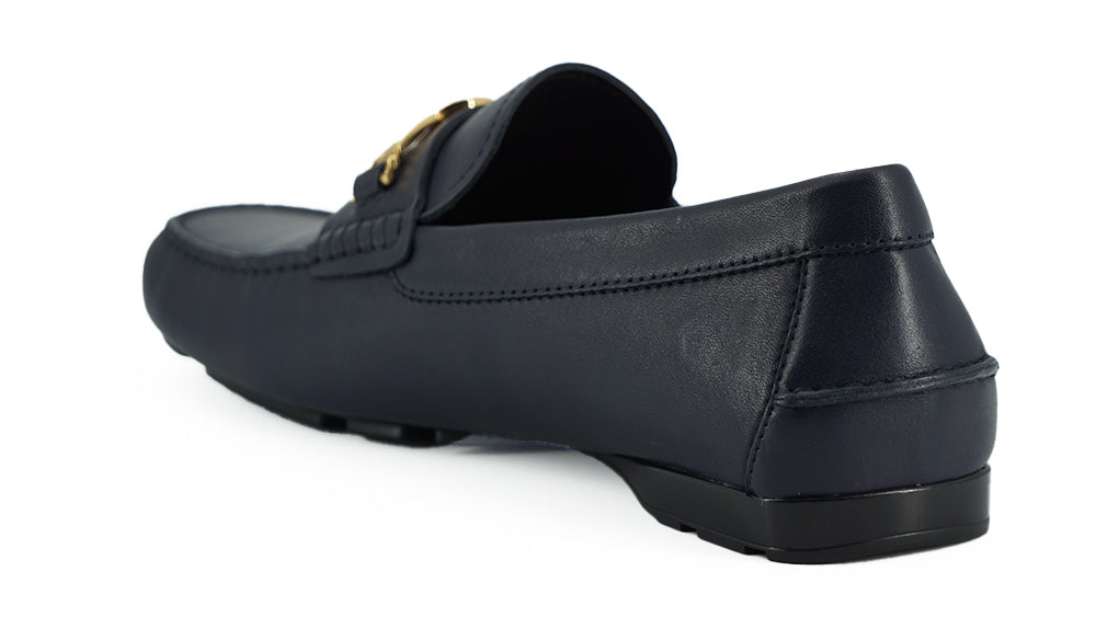 Versace Elegant Navy Blue Calf Leather Loafers