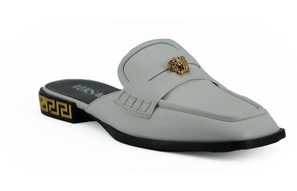 Versace Elegant White Leather Flat Slides - EU36/US6