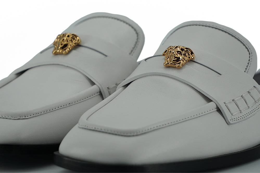 Versace Elegant White Leather Flat Slides - EU36/US6