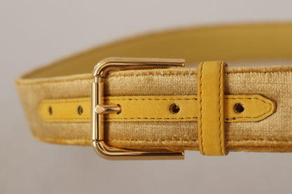 Dolce & Gabbana Elegant Velvet Designer Gold-Buckled Belt - 85 cm / 34 Inches