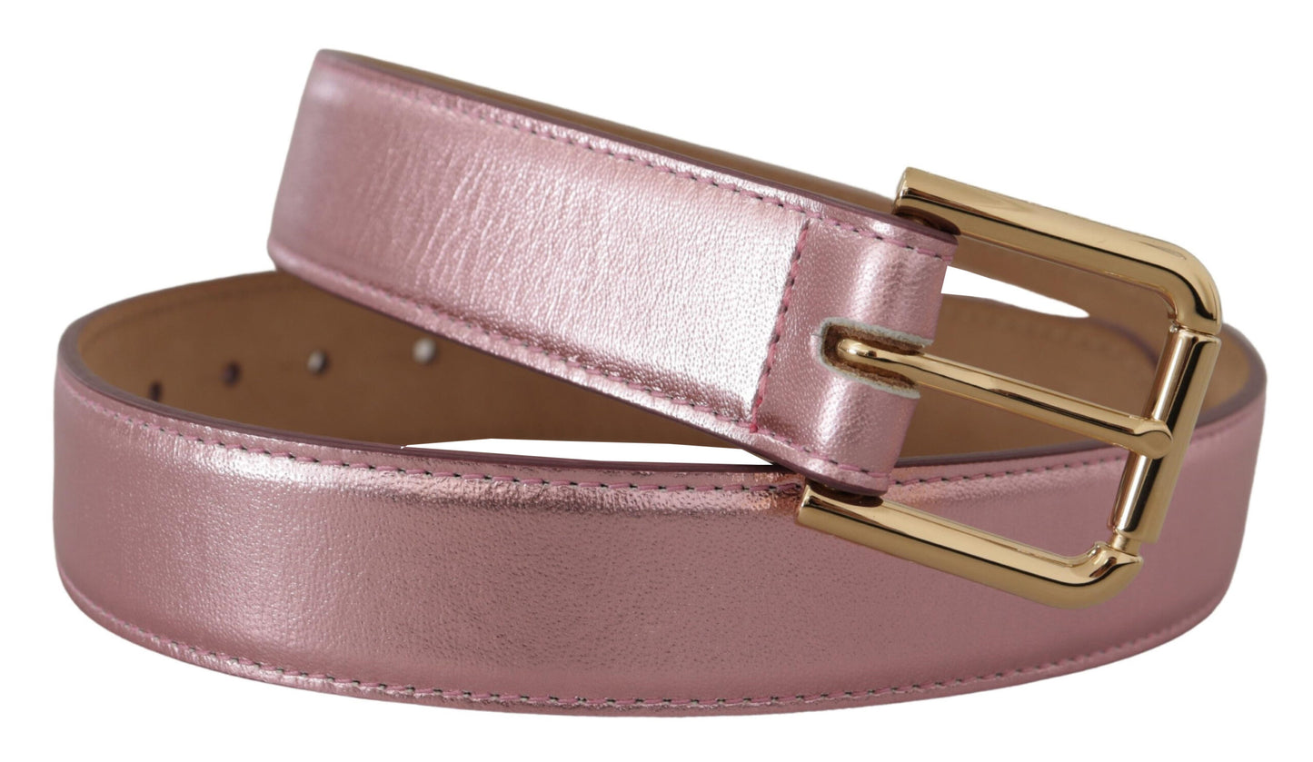 Dolce & Gabbana Elegant Metallic Pink Leather Belt - 70 cm / 28 Inches