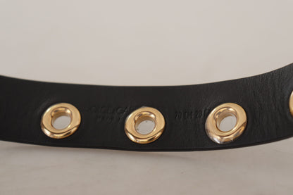 Dolce & Gabbana Chic Black Leather Belt with Engraved Buckle - 70 cm / 28 Inches