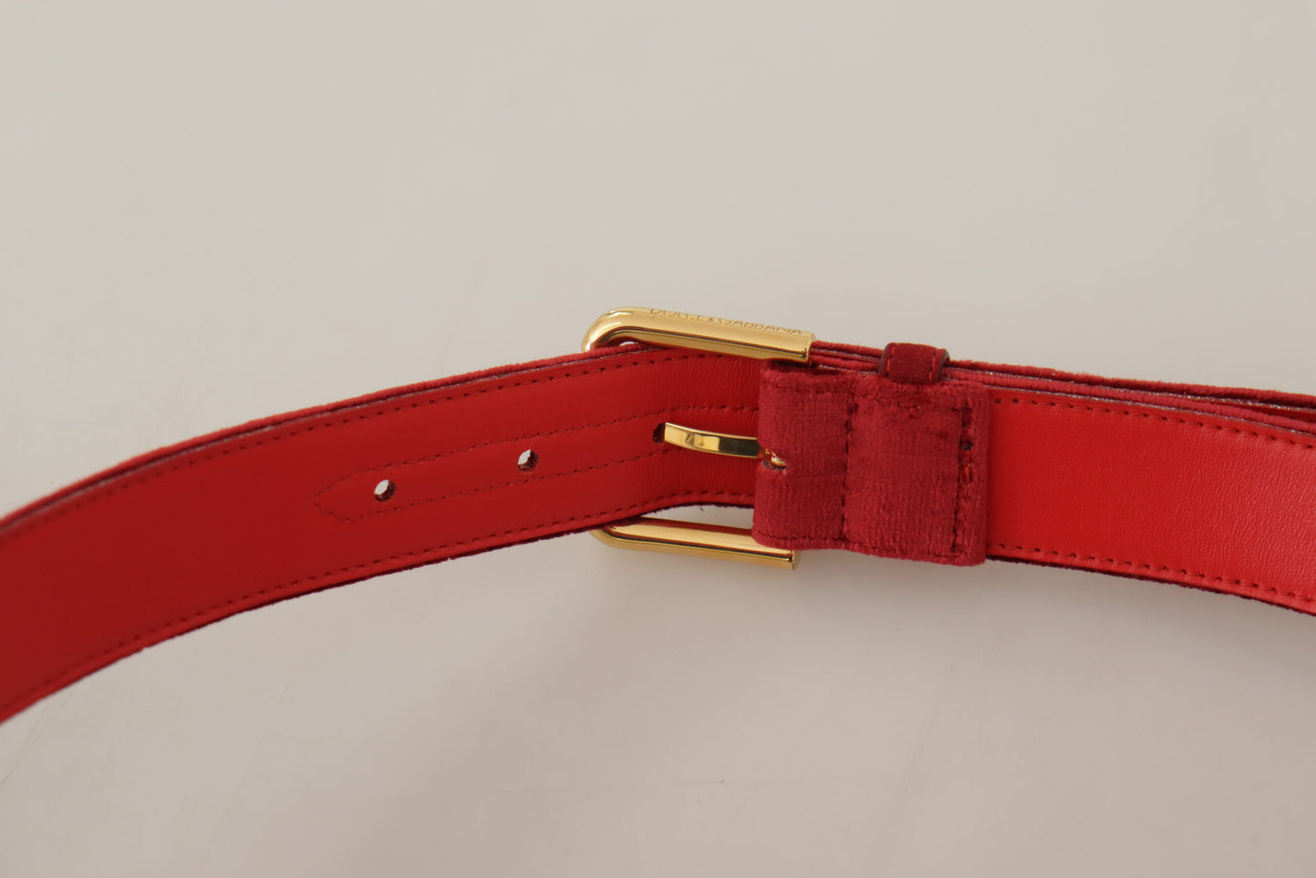 Dolce & Gabbana Elegant Red Suede Designer Belt - 85 cm / 34 Inches