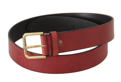 Dolce & Gabbana Elegant Red Leather Belt with Engraved Buckle - 85 cm / 34 Inches