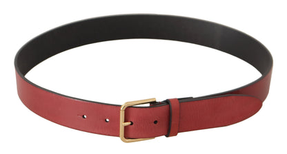 Dolce & Gabbana Elegant Red Leather Belt with Engraved Buckle - 85 cm / 34 Inches