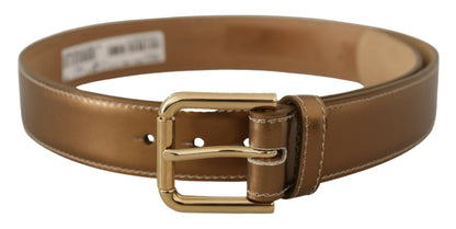 Dolce & Gabbana Elegant Bronze Leather Belt with Logo Buckle - 65 cm / 26 Inches