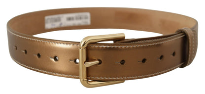 Dolce & Gabbana Elegant Bronze Leather Belt with Logo Buckle - 65 cm / 26 Inches