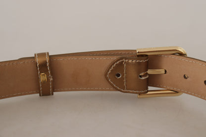 Dolce & Gabbana Elegant Bronze Leather Belt with Logo Buckle - 65 cm / 26 Inches