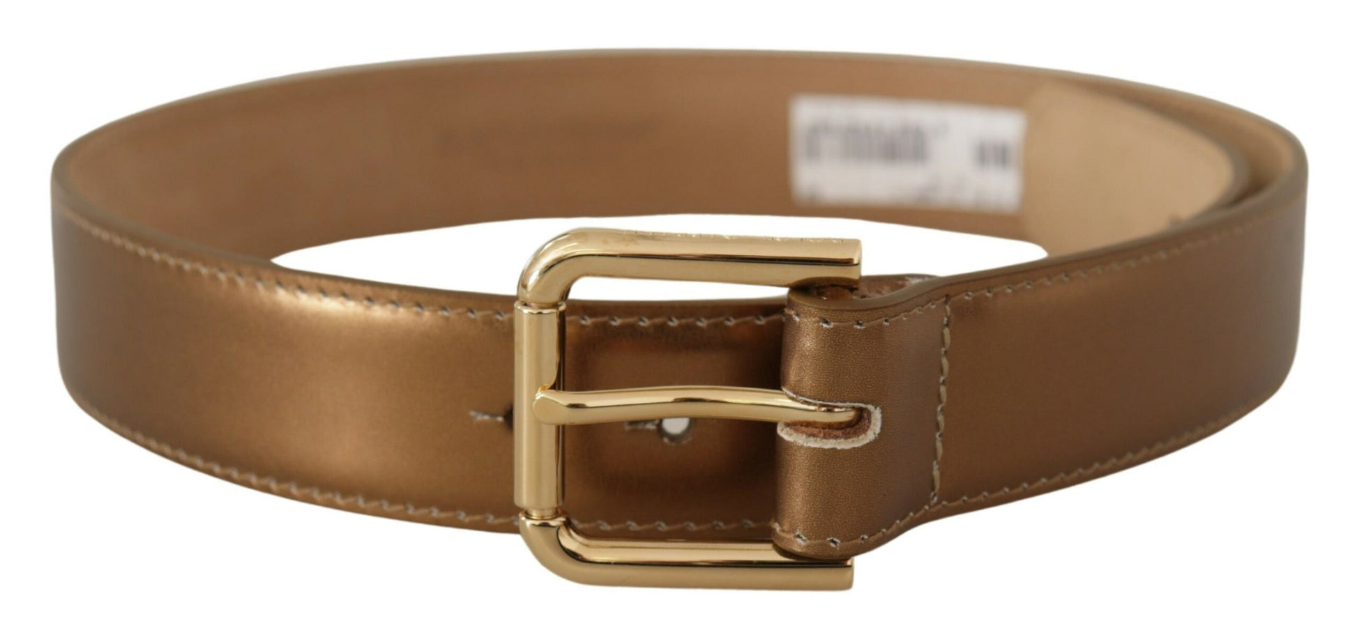 Dolce & Gabbana Bronze Leather Belt with Gold-Toned Buckle - 65 cm / 26 Inches