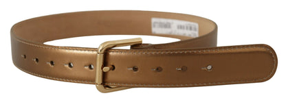 Dolce & Gabbana Bronze Leather Belt with Gold-Toned Buckle - 65 cm / 26 Inches