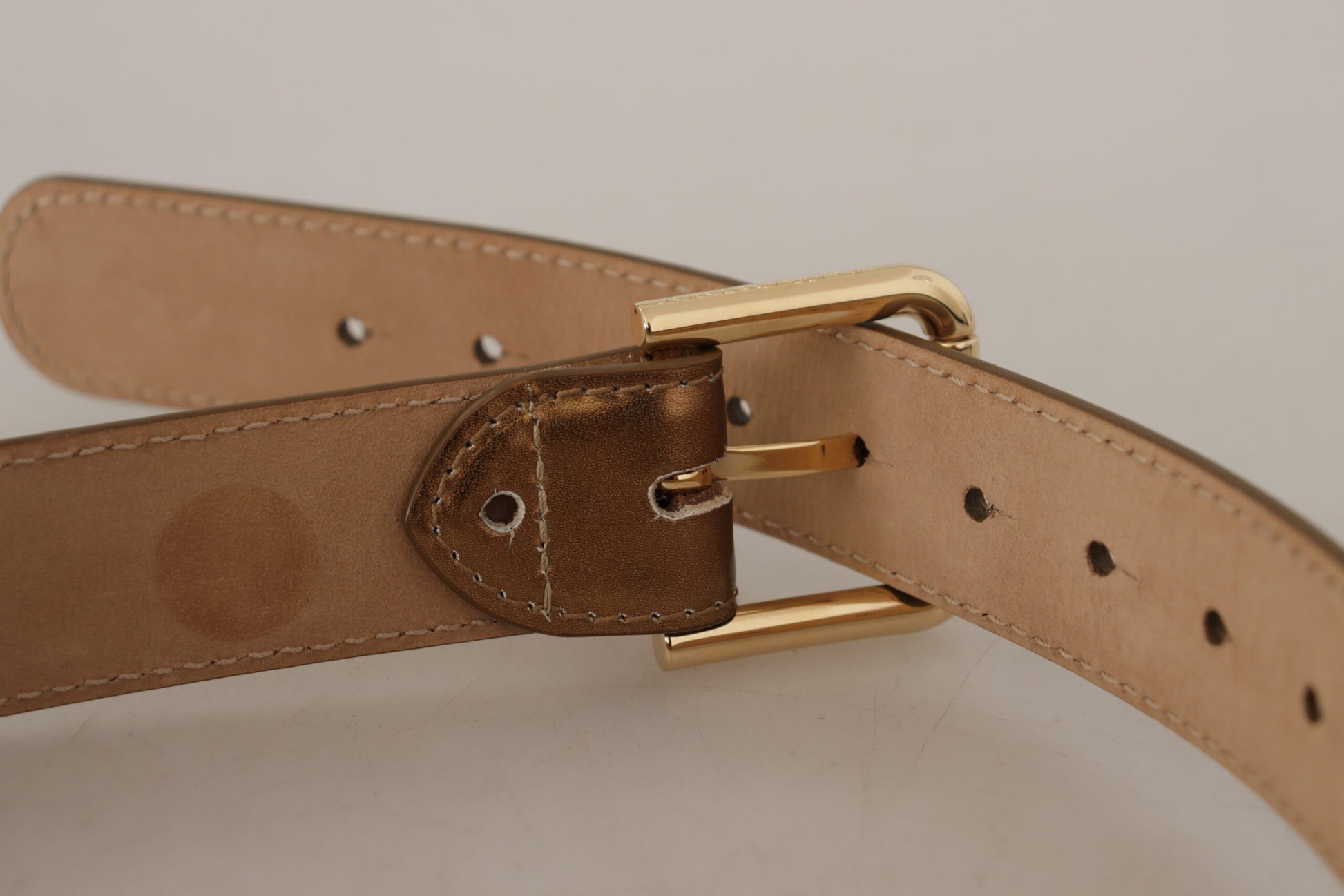 Dolce & Gabbana Bronze Leather Belt with Gold-Toned Buckle - 65 cm / 26 Inches